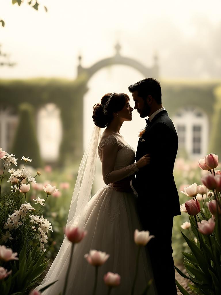 Couple in vintage garden
